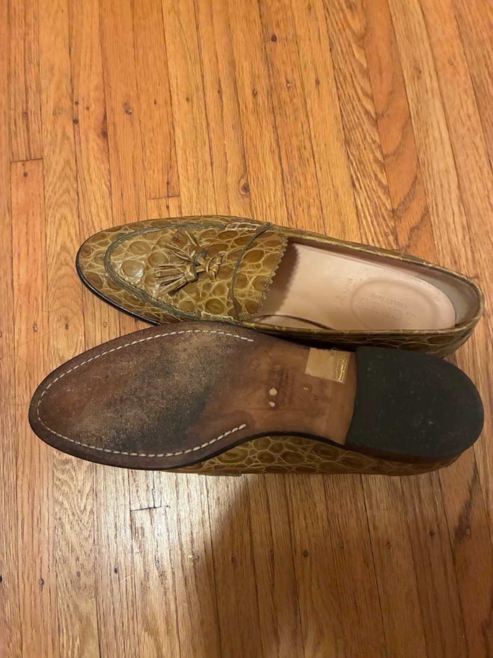 J.Crew Collection Biella Croc Embossed Leather Tassel Loafer Mules Made in Italy - Picture 3 of 4